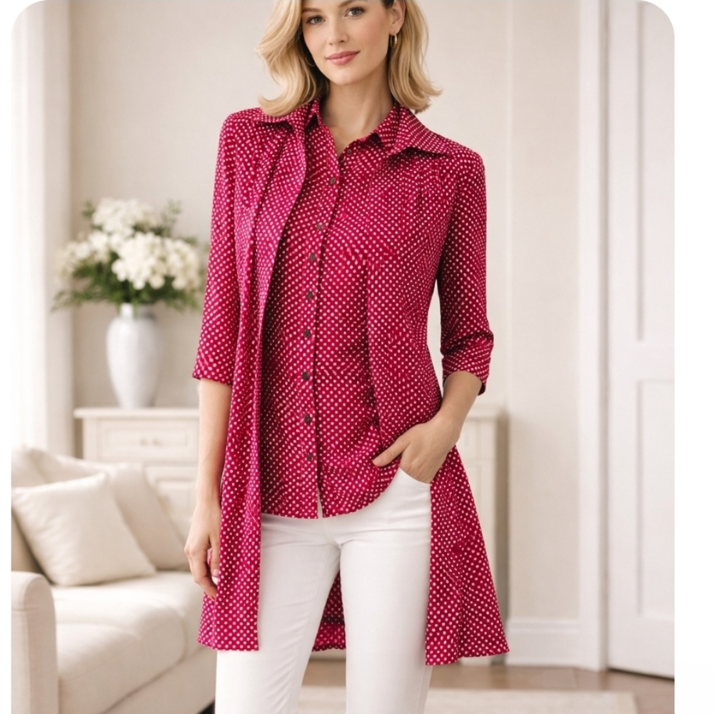 Parishe | Vintage 80's Red Polka Dot Pleated Blouse Jacket Set